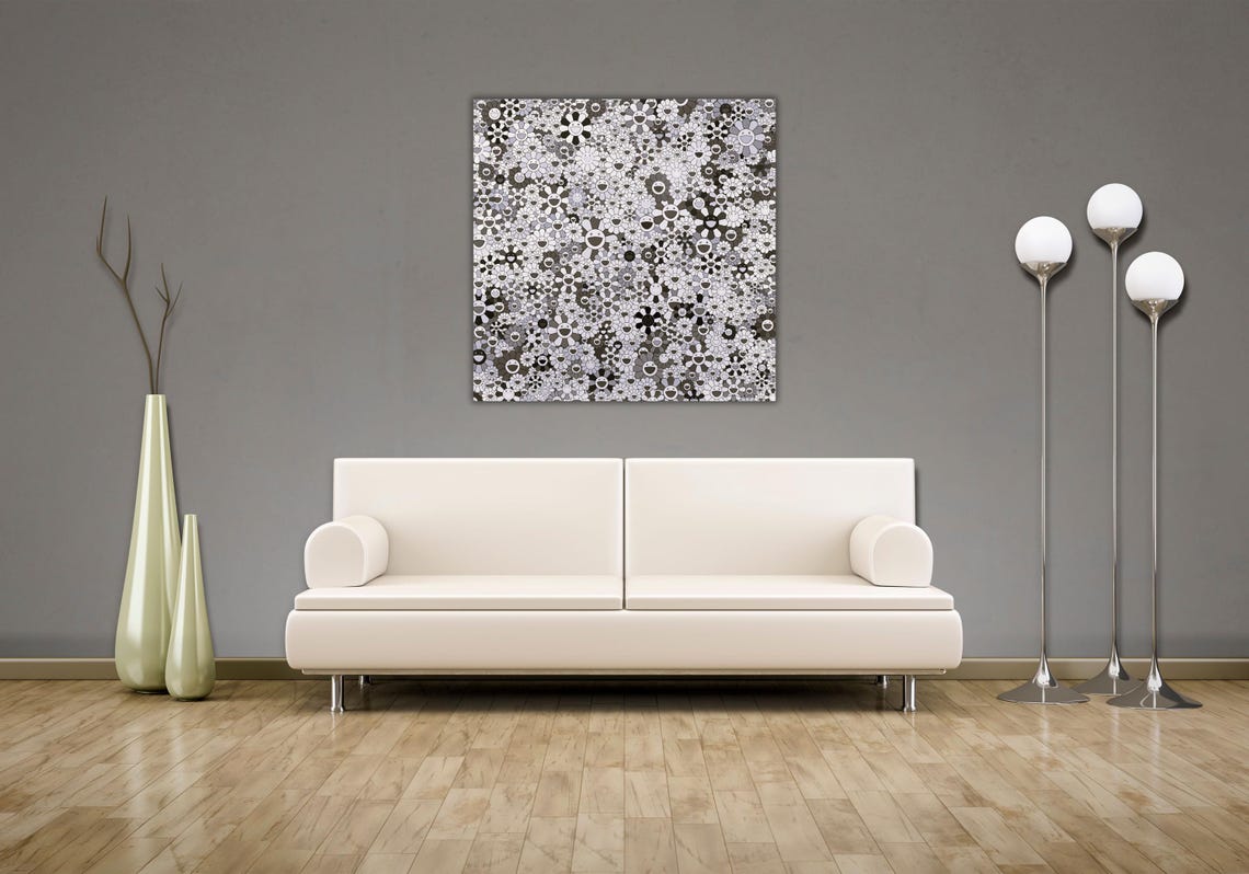 Takashi Murakami Monochrome Smiling Flowers Pop Art Pattern Poster - Image 3