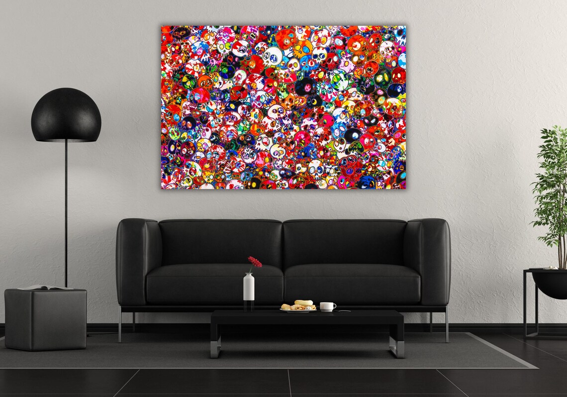 Colorful Cartoon Skull Collage Graffiti Style Street Art Pattern Poster - Image 3