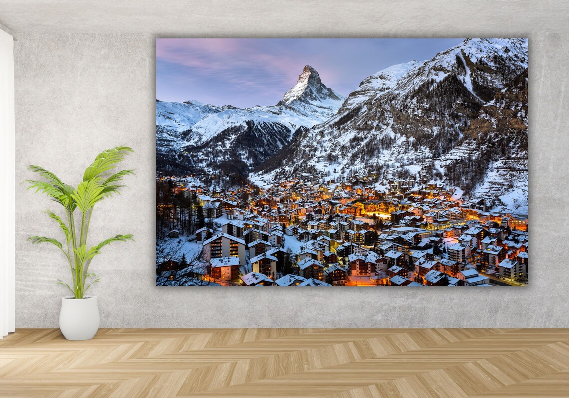 Zermatt Switzerland Matterhorn Peak Dusk Alpine Village Poster - Image 3