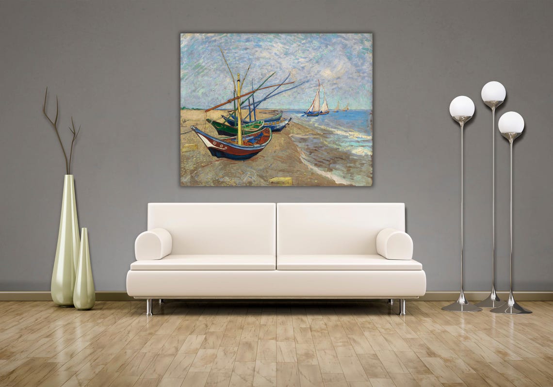 Ship Painting Van Gogh Seascape At Saintes Maries Oil Painting Emotional Landscape Original Oil Painting Oil On Sea View - Image 2
