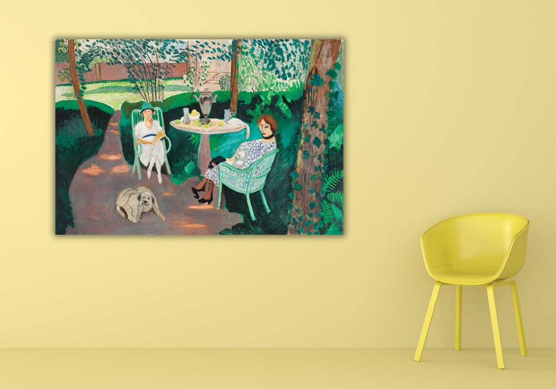 Fauvist Garden Tea Party Two Women and Dog Bold Color Painting Poster - Image 2