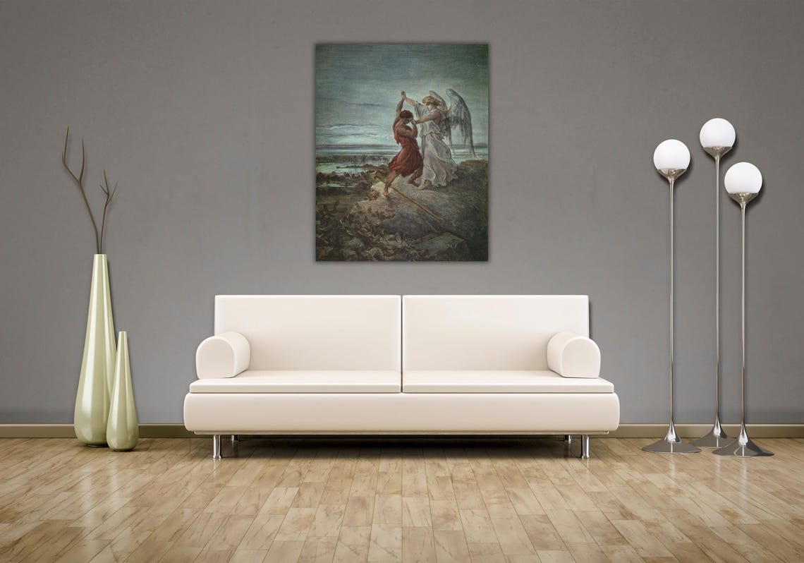 Gustave Dore Jacob Wrestling Angel Biblical Engraving Art Poster - Image 2