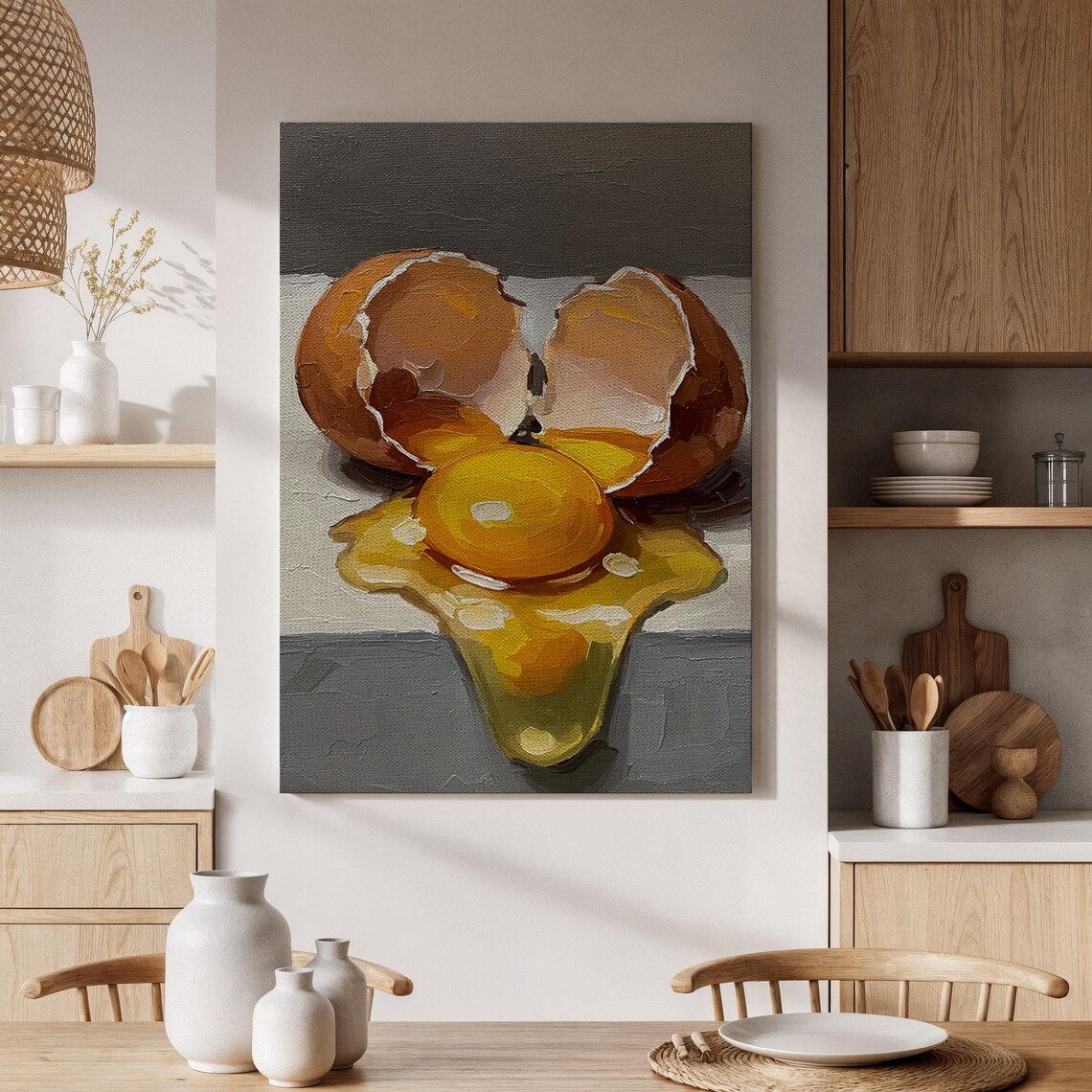 Cracked Egg Golden Yolk Impasto Oil Still Life Kitchen Art Poster