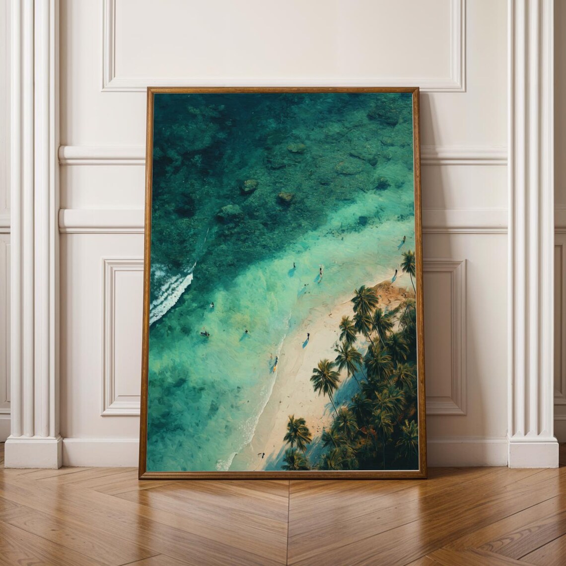Tropical Palm Beach From Above Turquoise Ocean Coastline Painting Poster