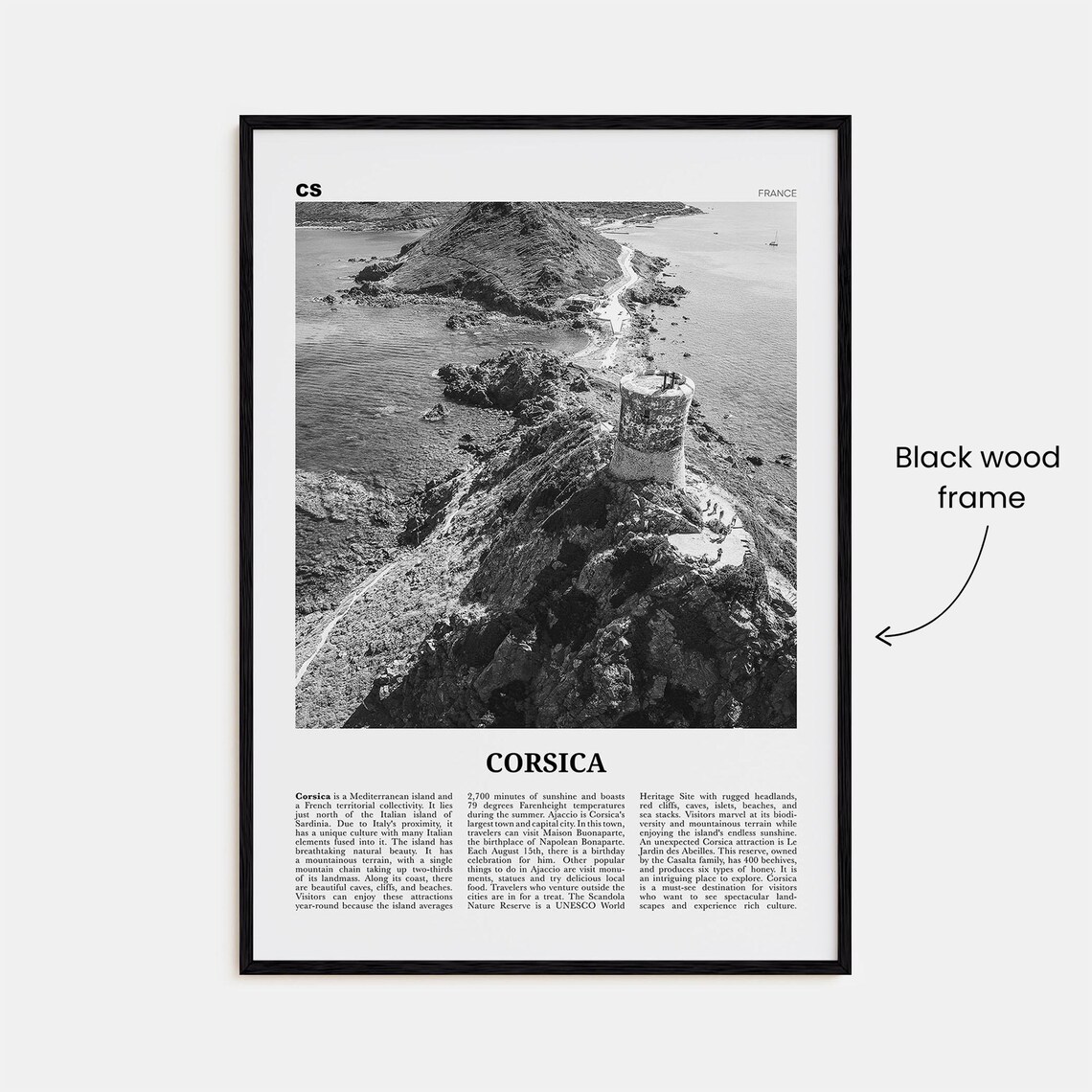 Corsica Black And White Travel Poster, Corsica France - Image 3