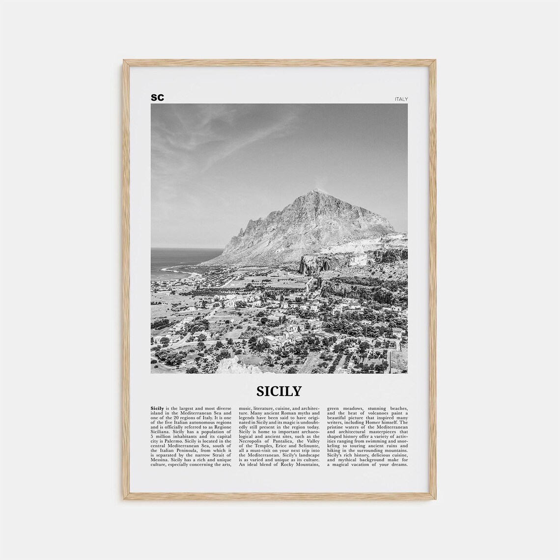 Sicily Black And White Travel Poster, Palermo Catania