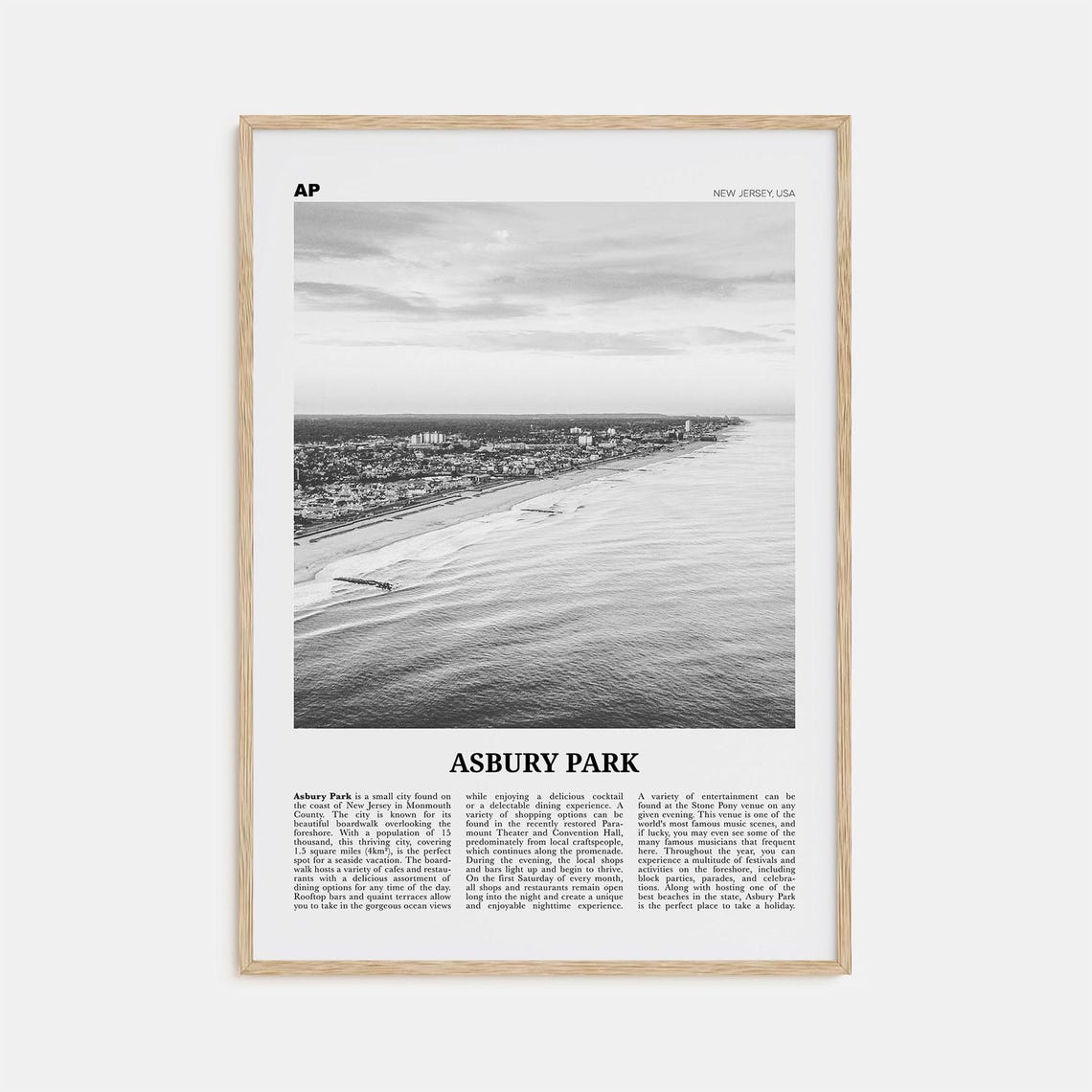Asbury Park Black and White Travel Poster Print