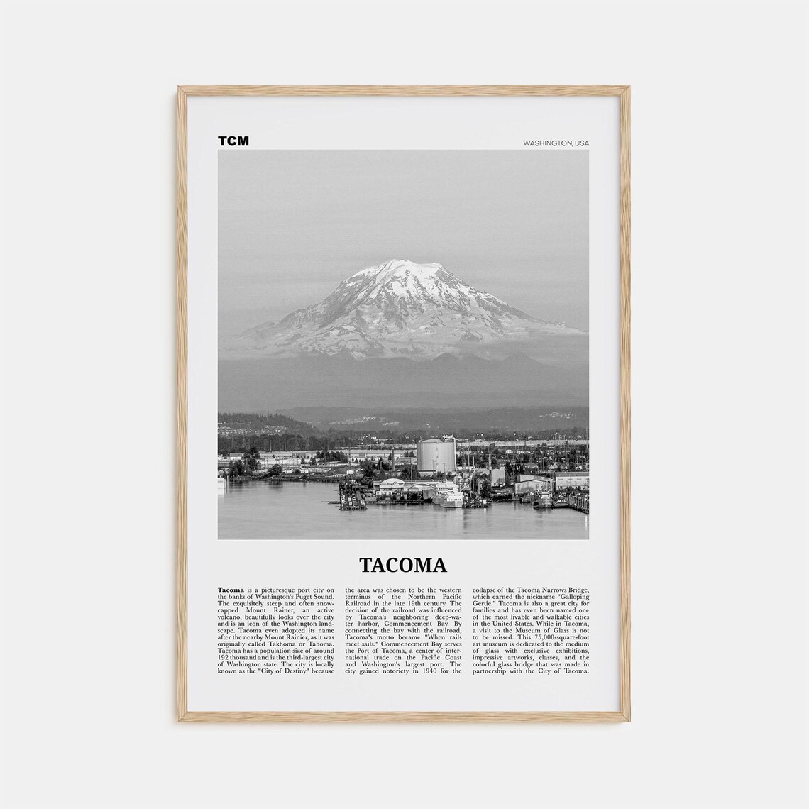 Tacoma Black And White Travel Poster, Washington