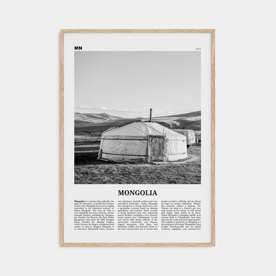 Mongolia Black and White Travel Poster, Ulaanbaatar