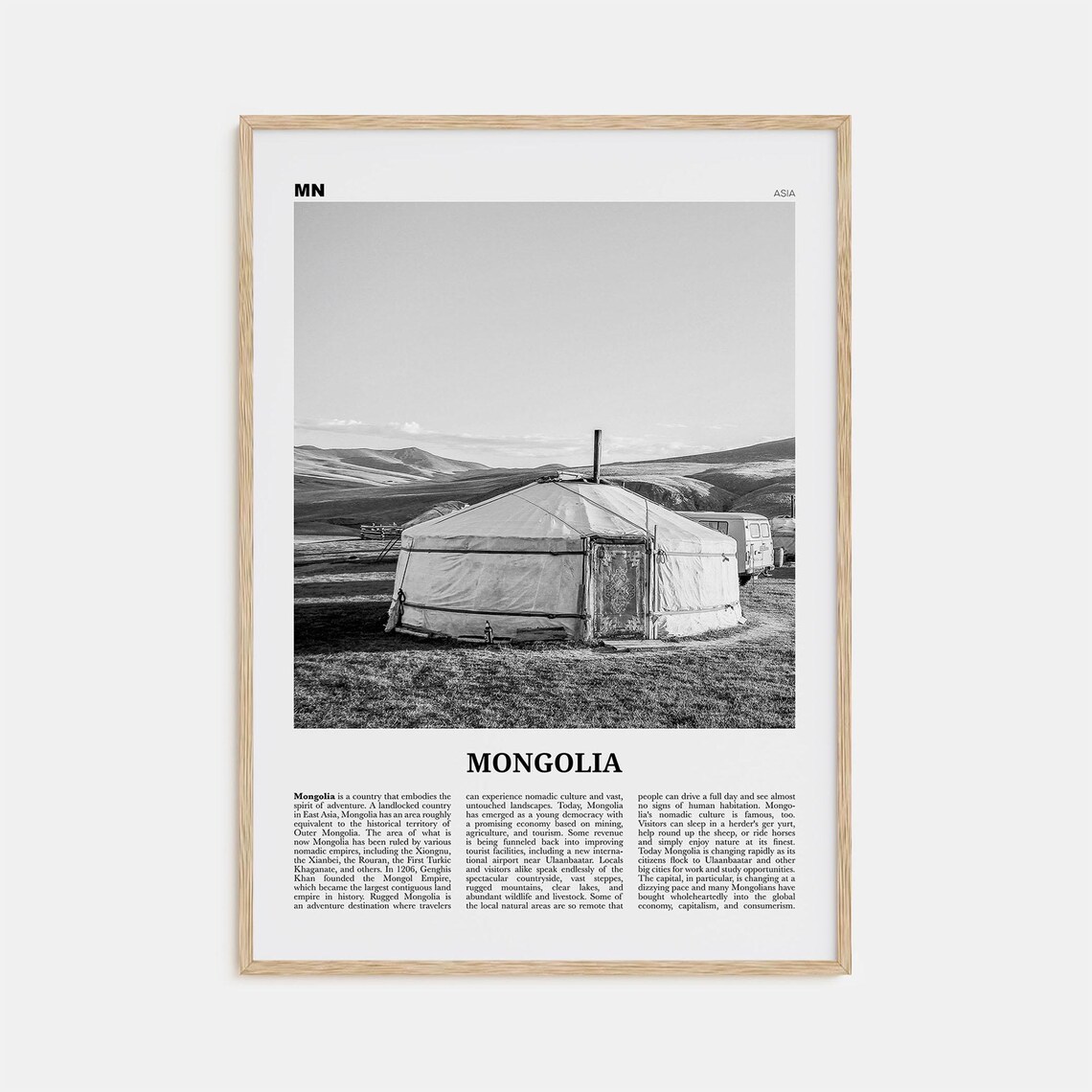 Mongolia Black and White Travel Poster, Ulaanbaatar