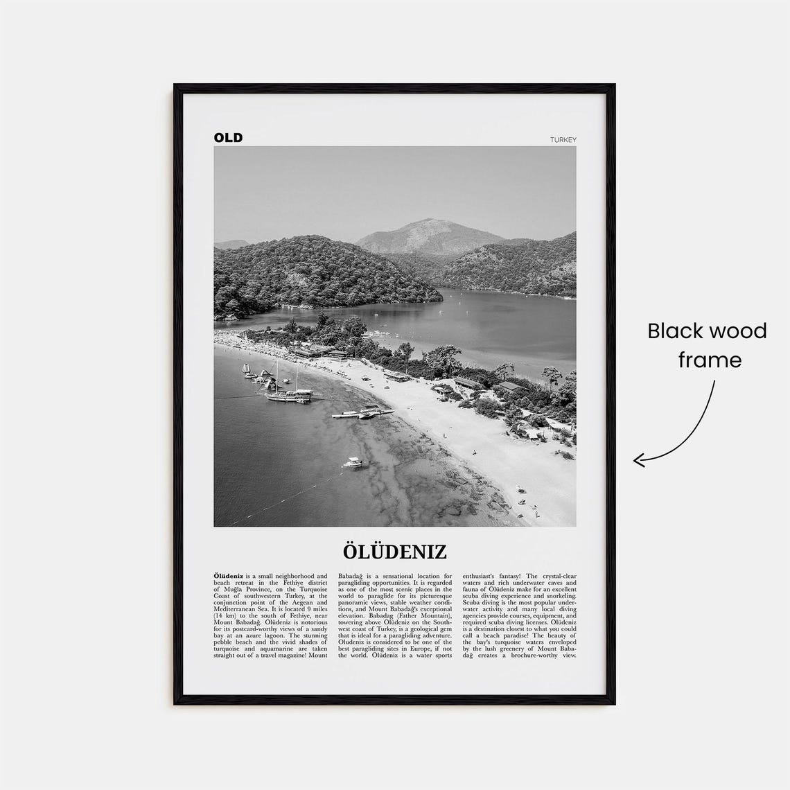 Oludeniz Black and White Travel Poster, Turkey - Image 3