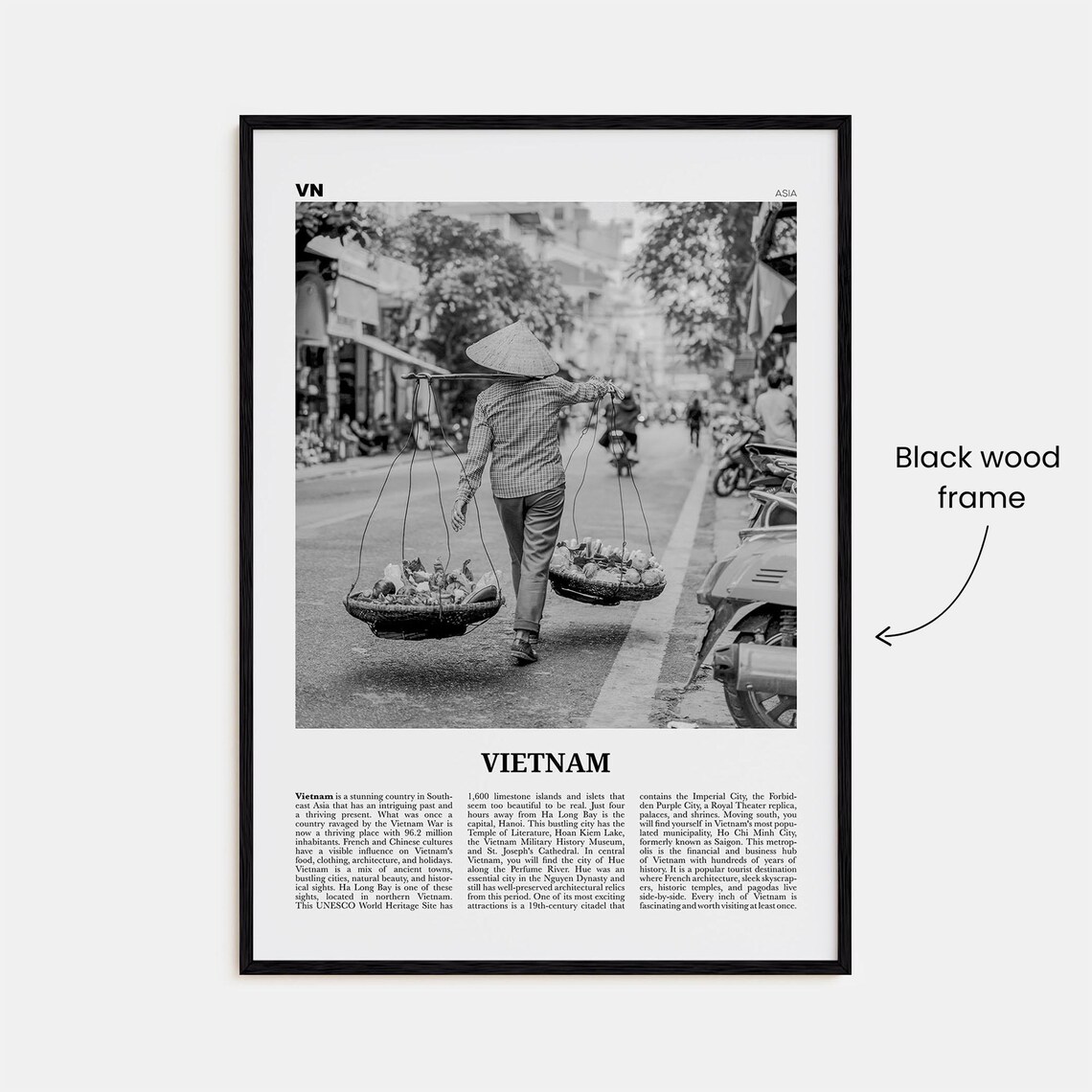 Vietnam Black and White Travel Poster, Ho Chi Minh - Image 3