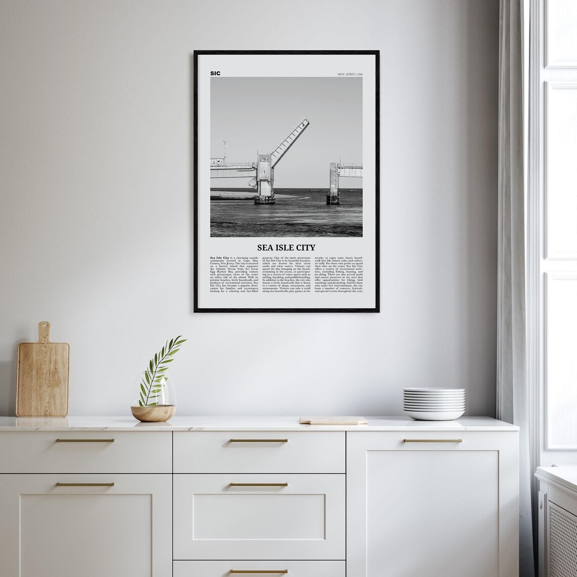 Sea Isle City Travel Poster, Black and White Map - Image 2