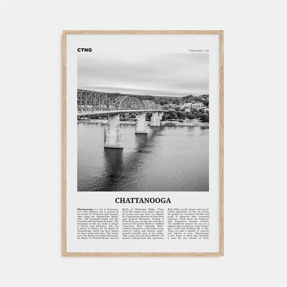 Chattanooga Black and White Travel Poster, Tennessee