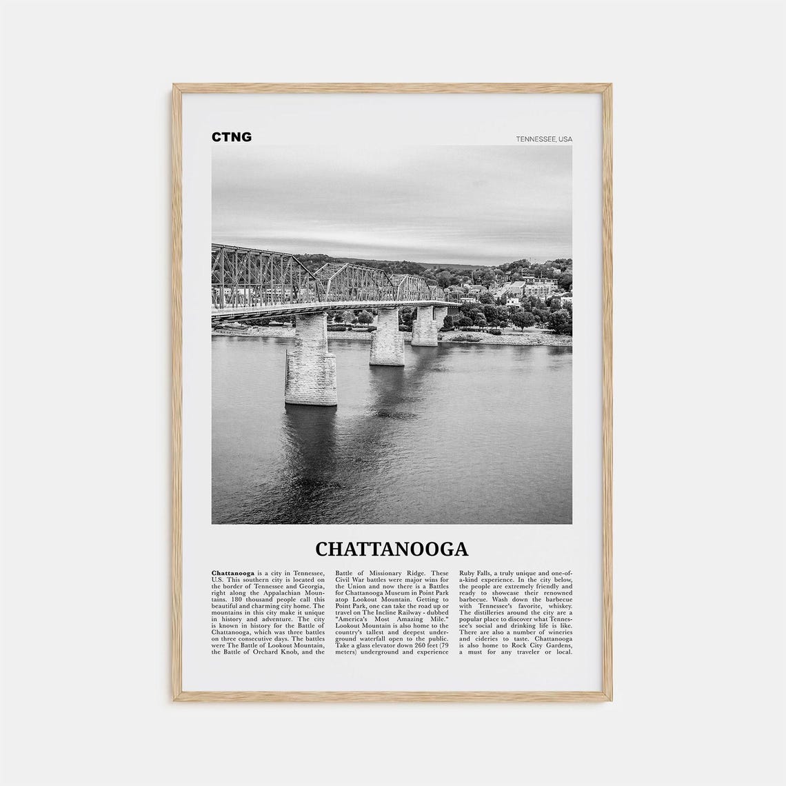 Chattanooga Black and White Travel Poster, Tennessee