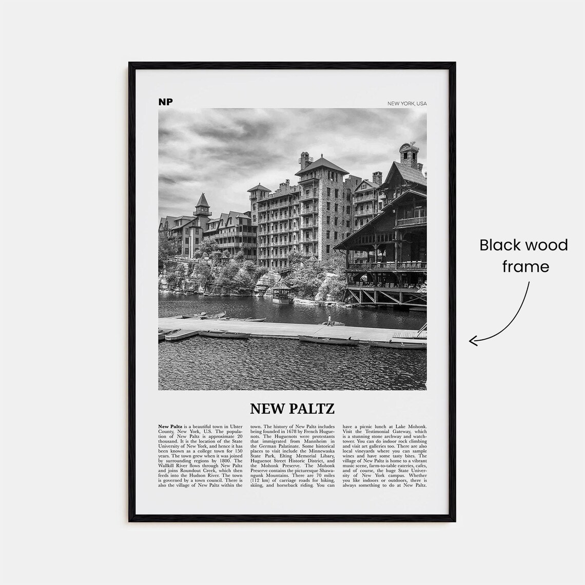New Paltz Black And White Travel Poster Print - Image 3