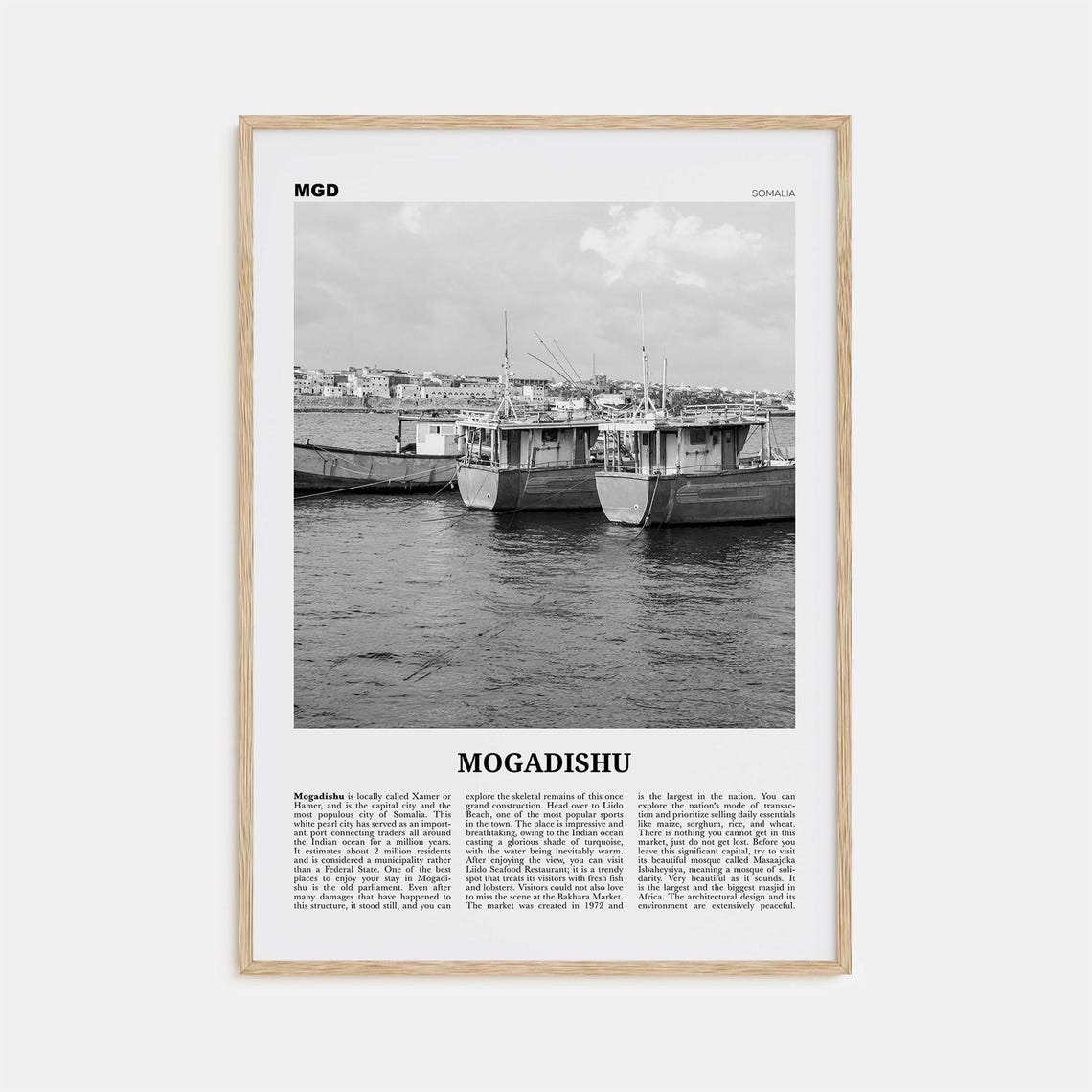 Mogadishu Black and White Travel Poster, Somalia