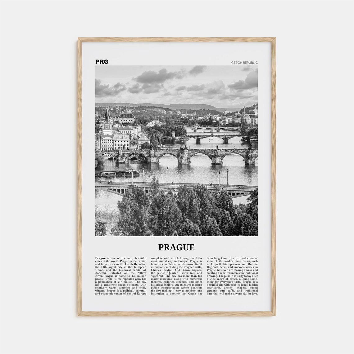 Prague Black and White Travel Poster, Praha Europe