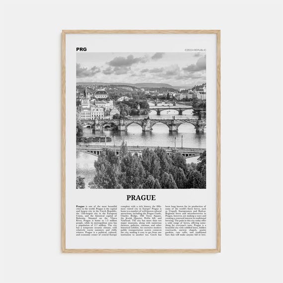 Prague Black and White Travel Poster, Praha Europe