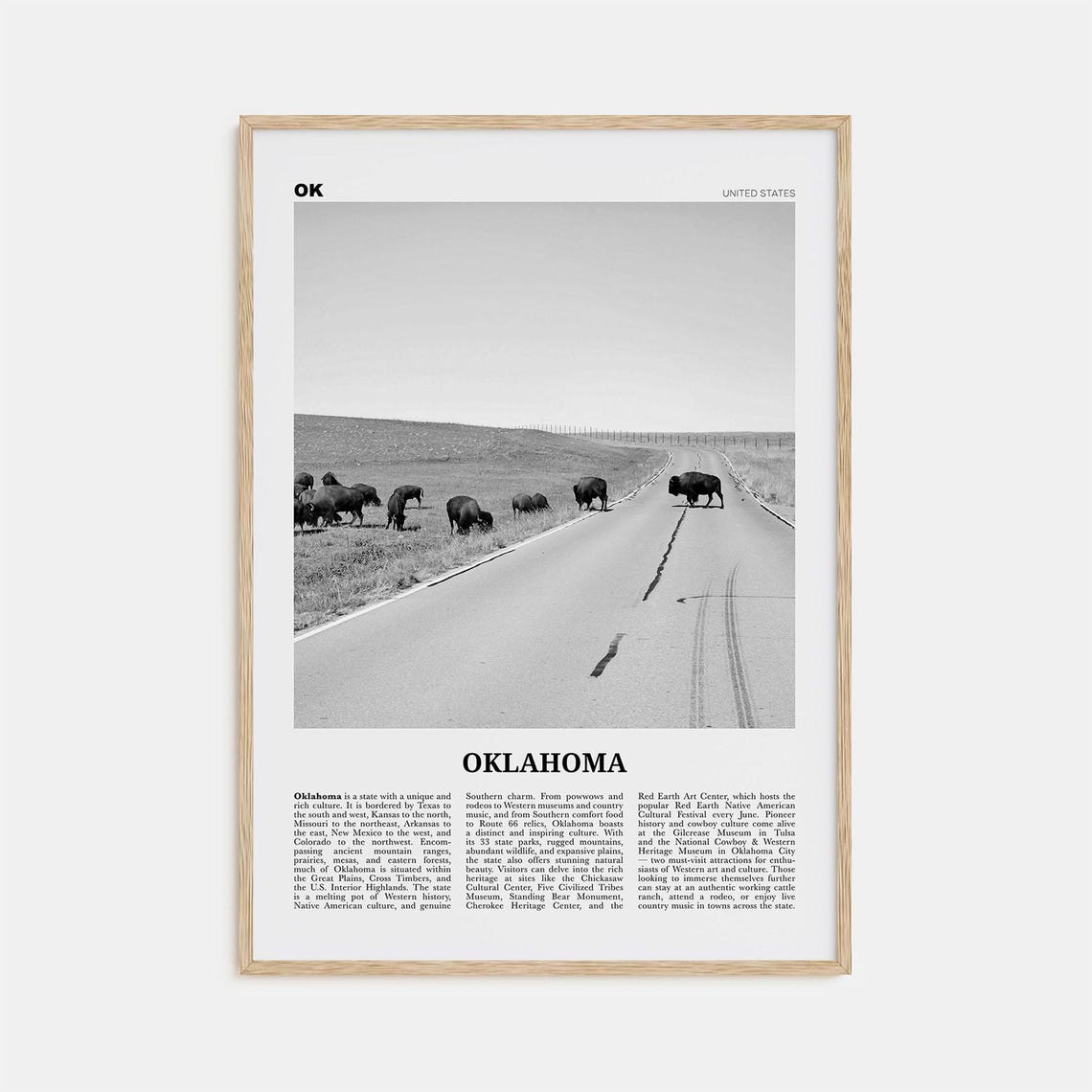 Oklahoma Black and White Travel Poster, United States