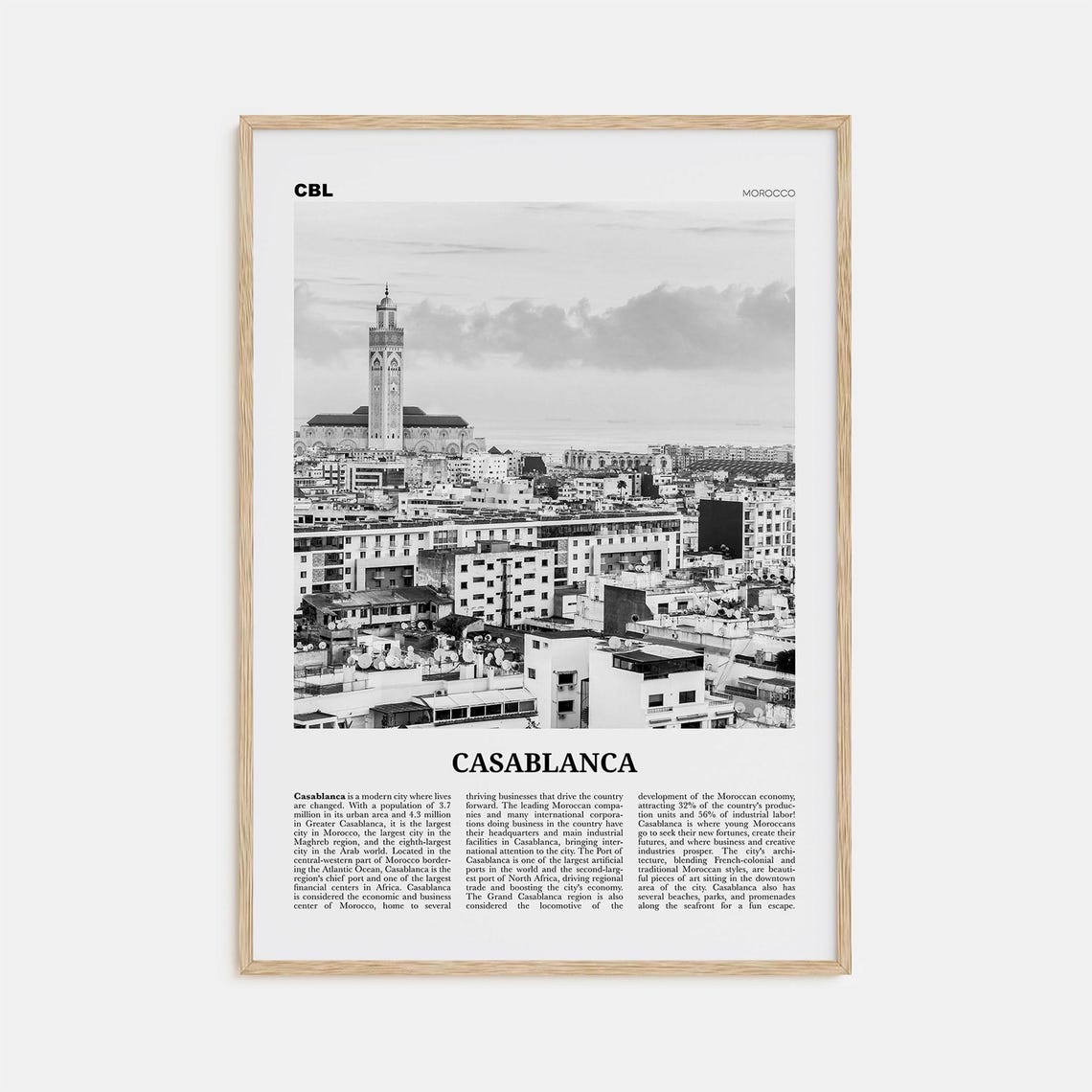 Casablanca Black and White Travel Poster Art Print