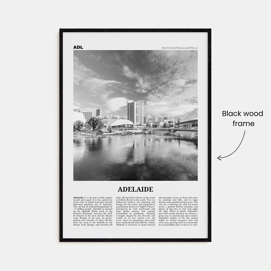 Adelaide Black and White Travel Poster, Australia - Image 3