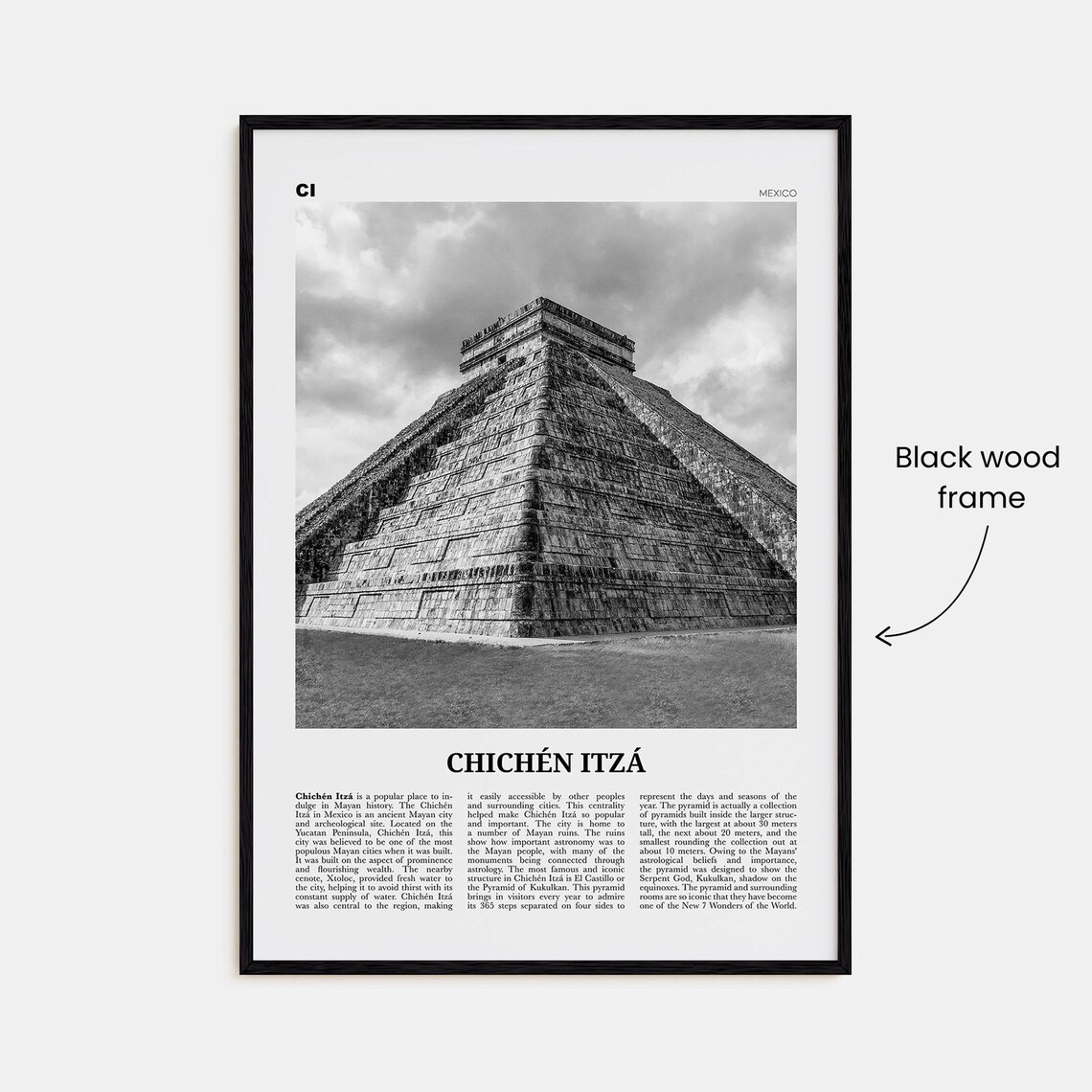 Chichen Itza Black and White Travel Poster, Mexico - Image 3