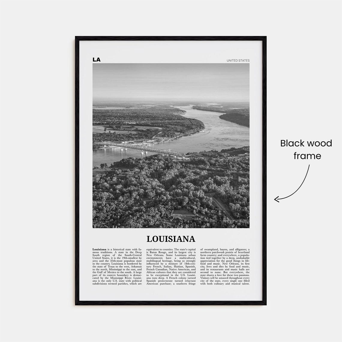 Louisiana Print Black And White No 2 Louisiana Wall Art Louisiana Poster Louisiana Photo Louisiana Wall Dcor Louisiana Map - Image 3