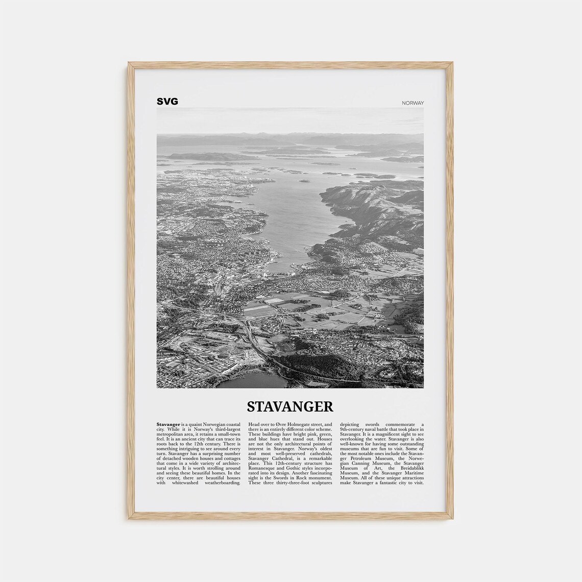 Stavanger Black And White Travel Poster, Norway