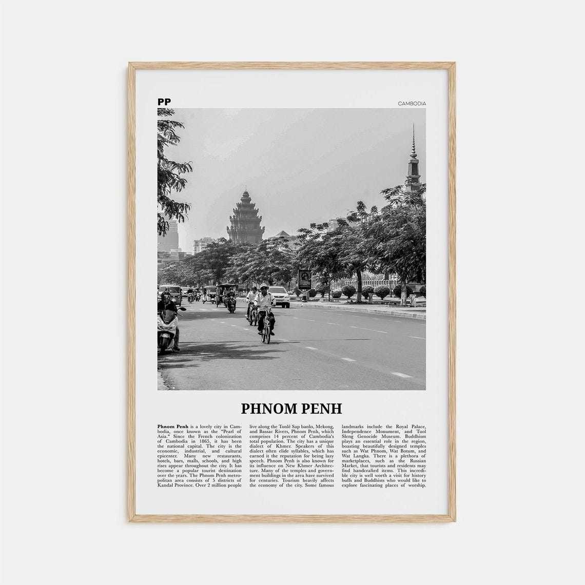 Phnom Penh Black and White Travel Poster, Cambodia