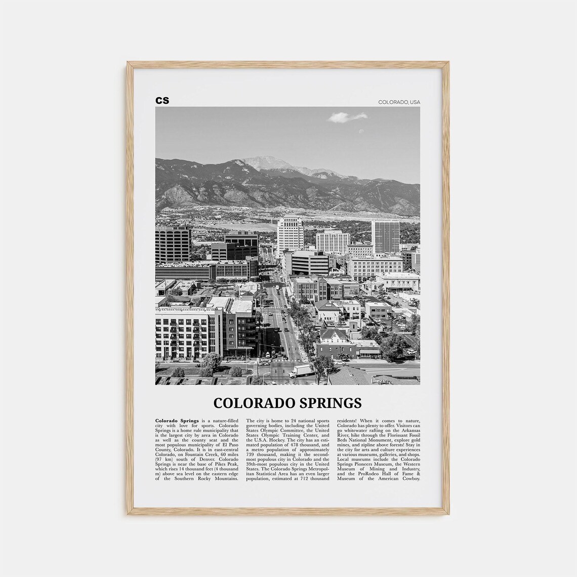 Colorado Springs Black and White Travel Poster