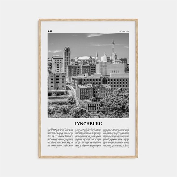 Lynchburg Black and White Map Art Print, Virginia