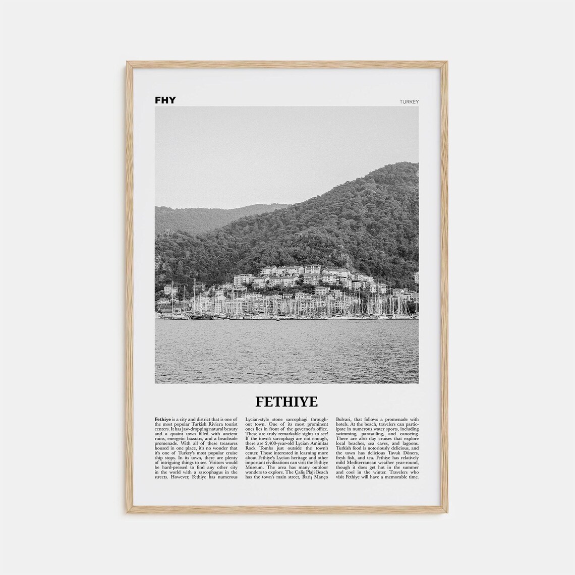 Fethiye Black and White Travel Poster, Turkey