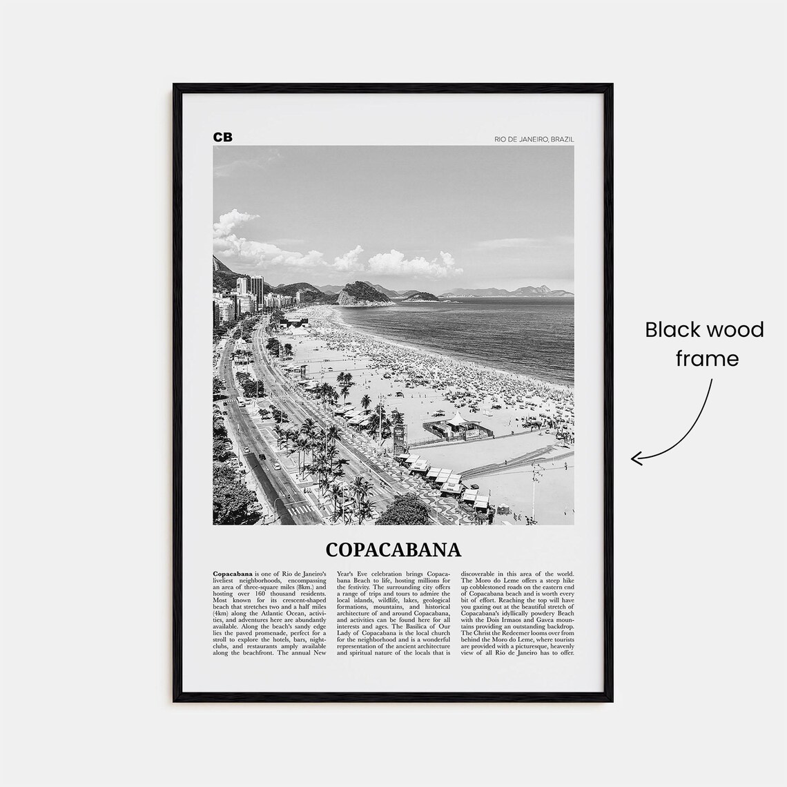 Copacabana Black and White Travel Poster, Rio Map - Image 3