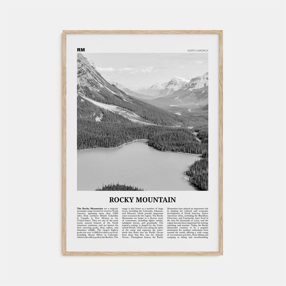 Rocky Mountain Black and White North America Travel Poster