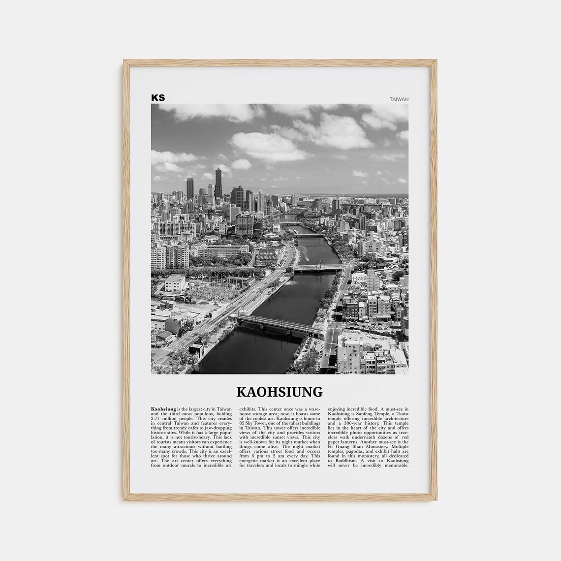 Kaohsiung Black and White Map Poster, Taiwan Travel Art