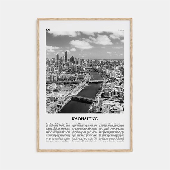 Kaohsiung Black and White Map Poster, Taiwan Travel Art