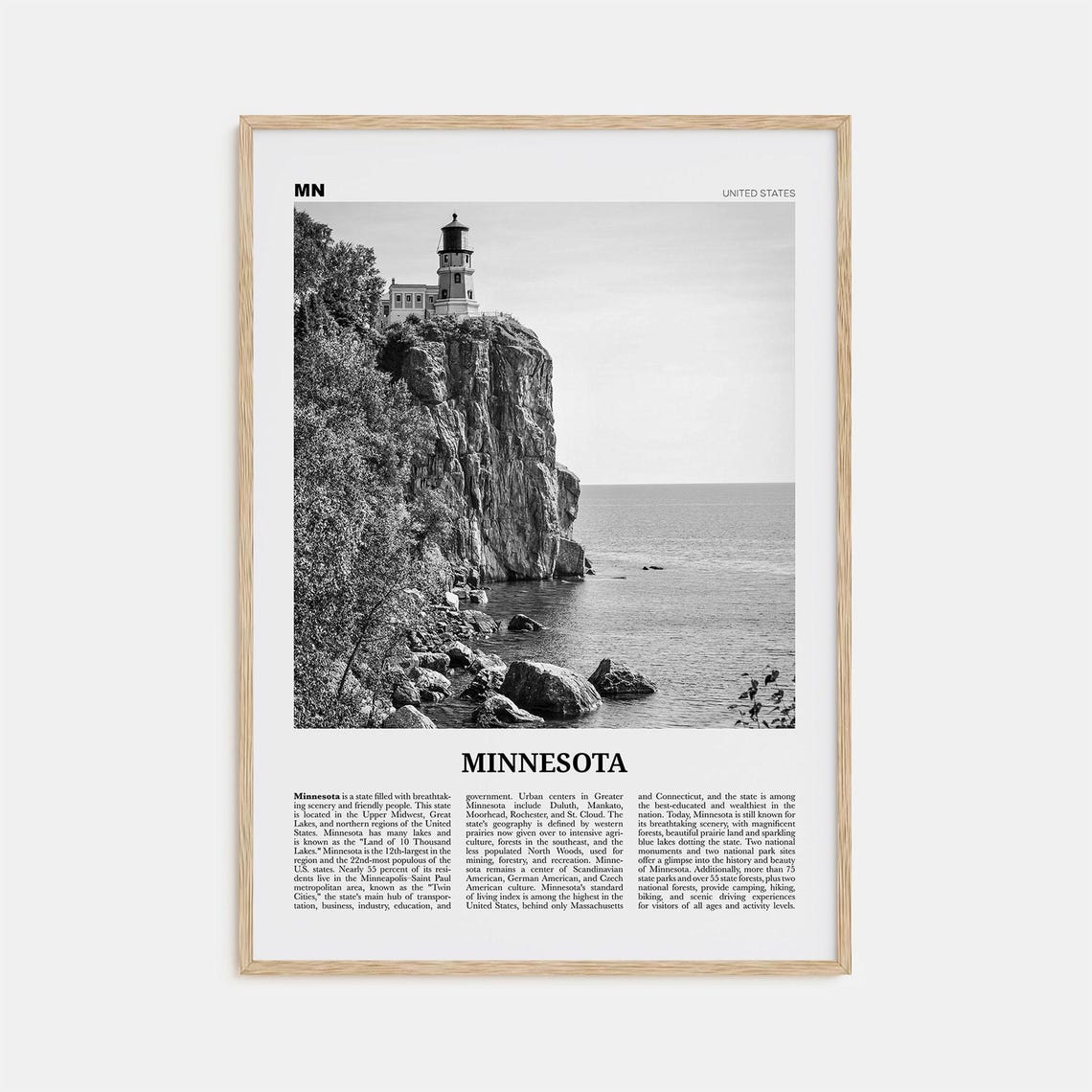 Minnesota Black and White Travel Poster, United States
