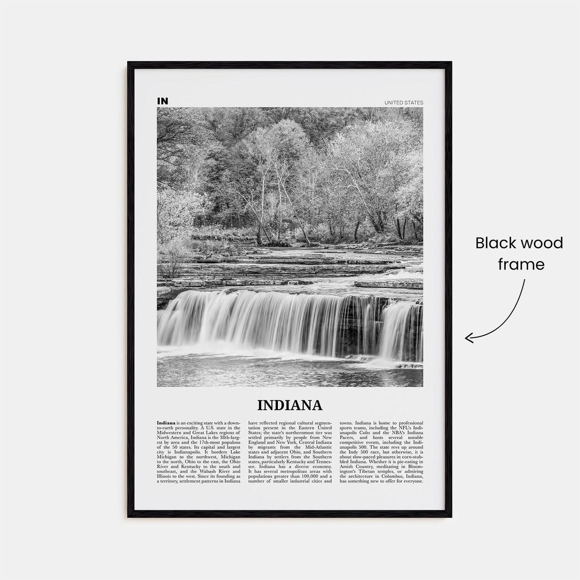 Indiana Print Black And White No 1 Indiana Wall Art Indiana Poster Indiana Photo Indiana Wall Dcor Indiana Map United States - Image 3