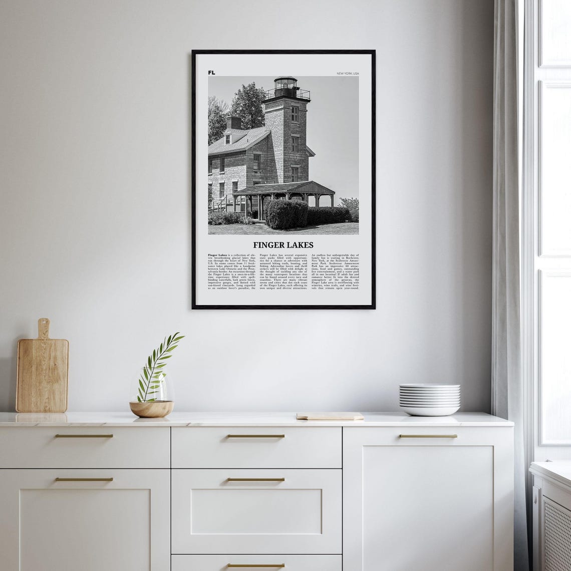 Finger Lakes Black and White Travel Poster, New York - Image 2