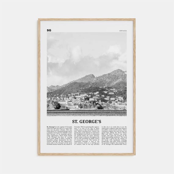 St Georges Grenada Travel Poster, Black And White