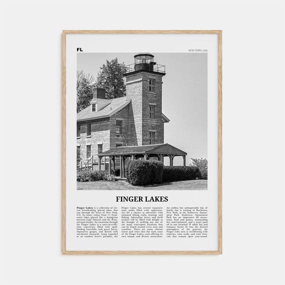 Finger Lakes Black and White Travel Poster, New York