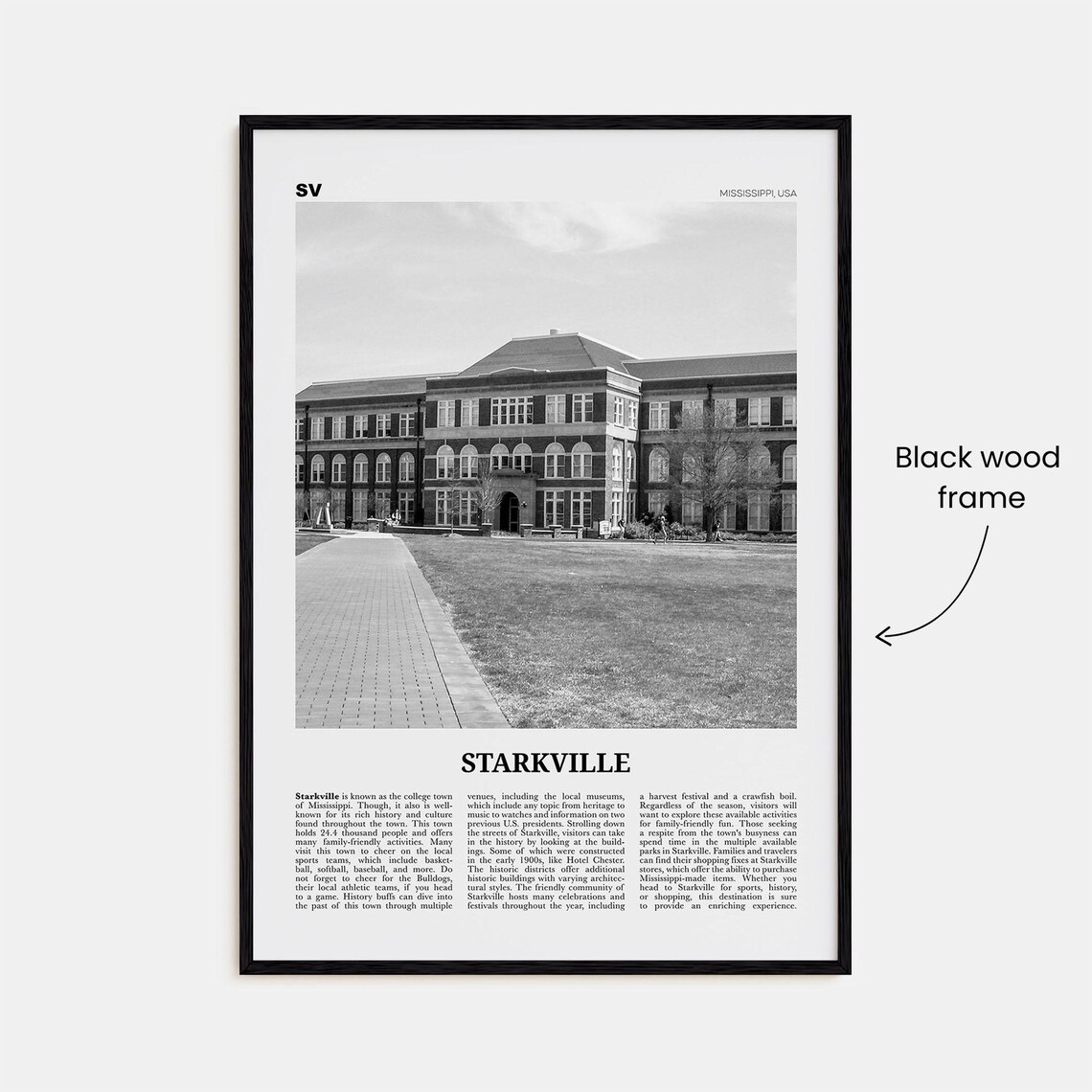 Starkville Black and White Travel Poster, Mississippi - Image 3