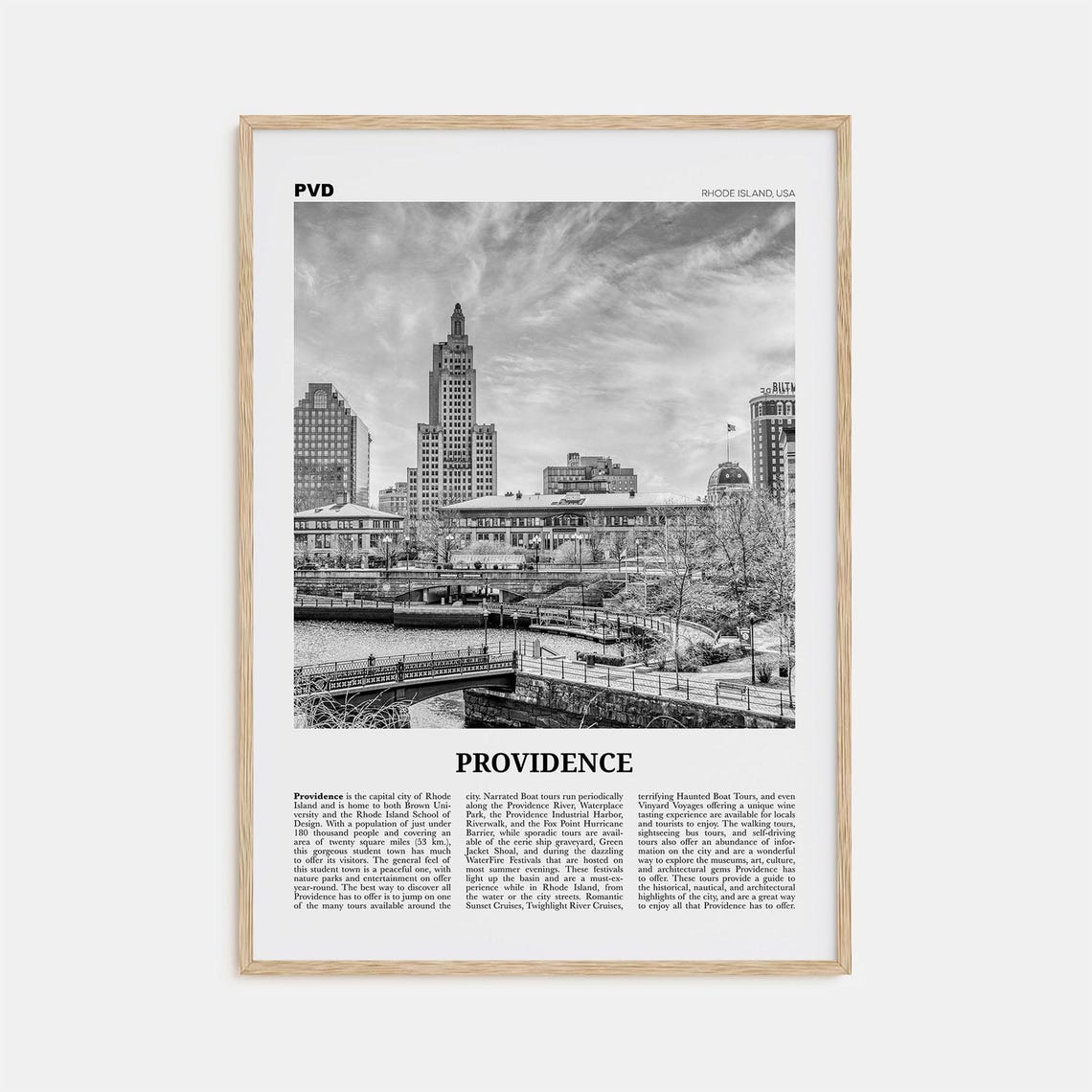 Providence Black and White Travel Poster, Rhode Island
