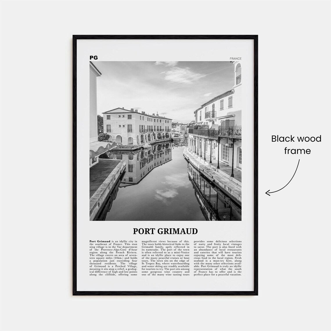 Port Grimaud Black and White Travel Poster, France - Image 3