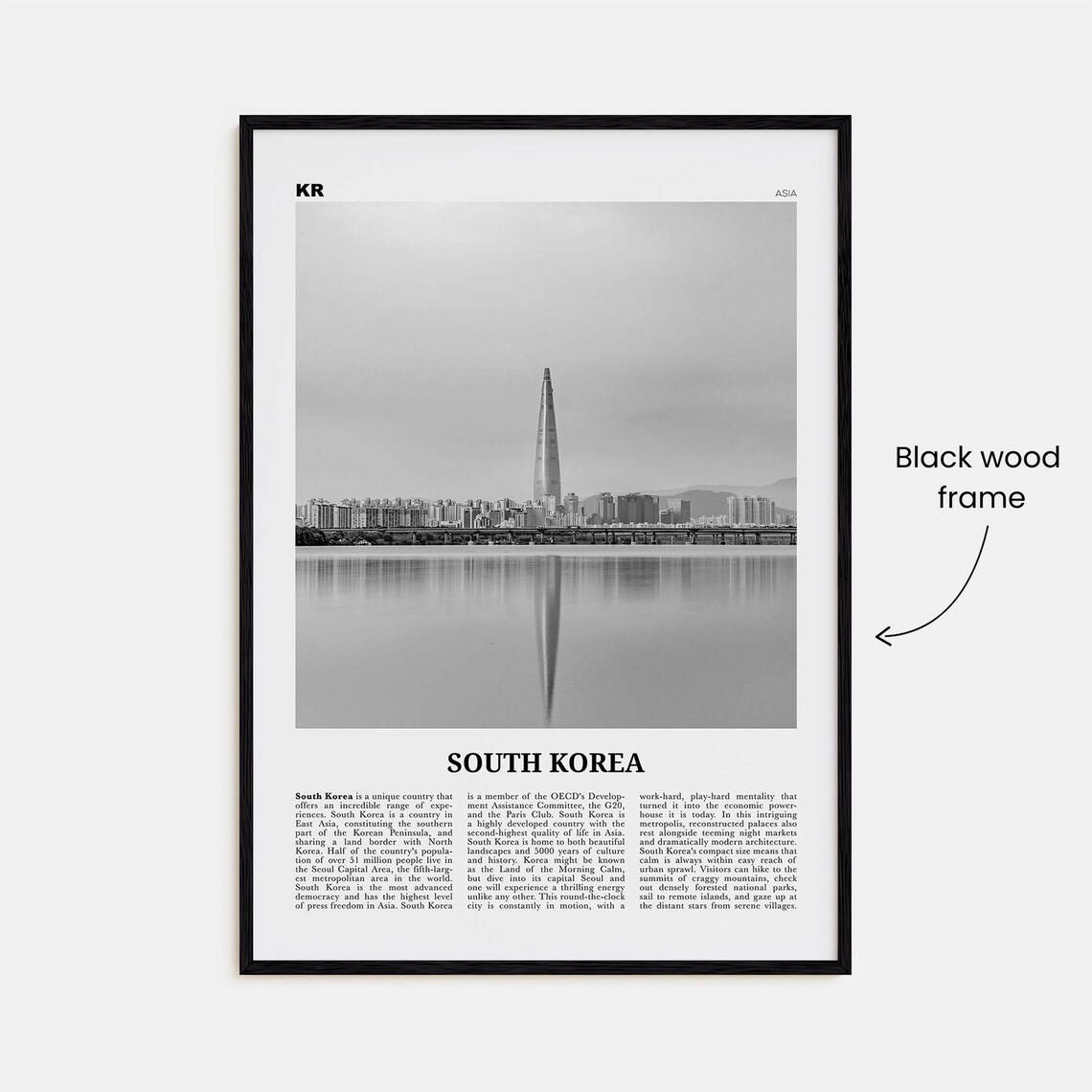 South Korea Black and White Travel Poster, Seoul - Image 3