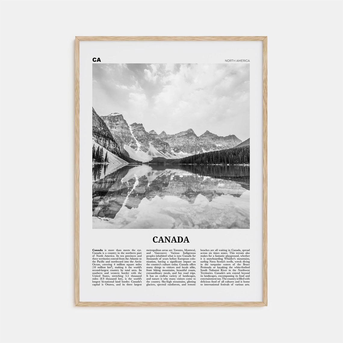 Canada Black And White Travel Poster, North America