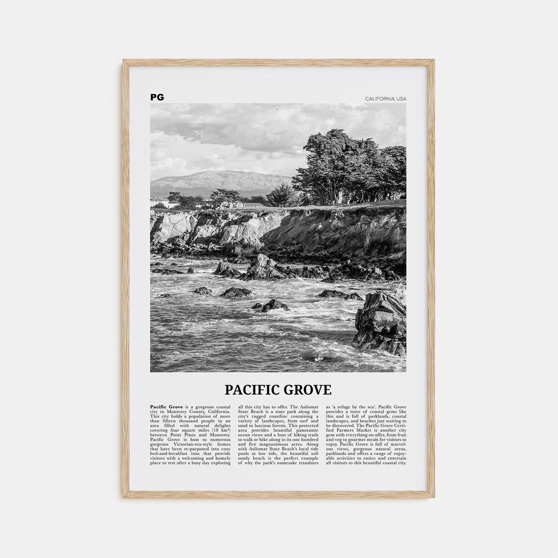 Pacific Grove Black And White California Travel Poster