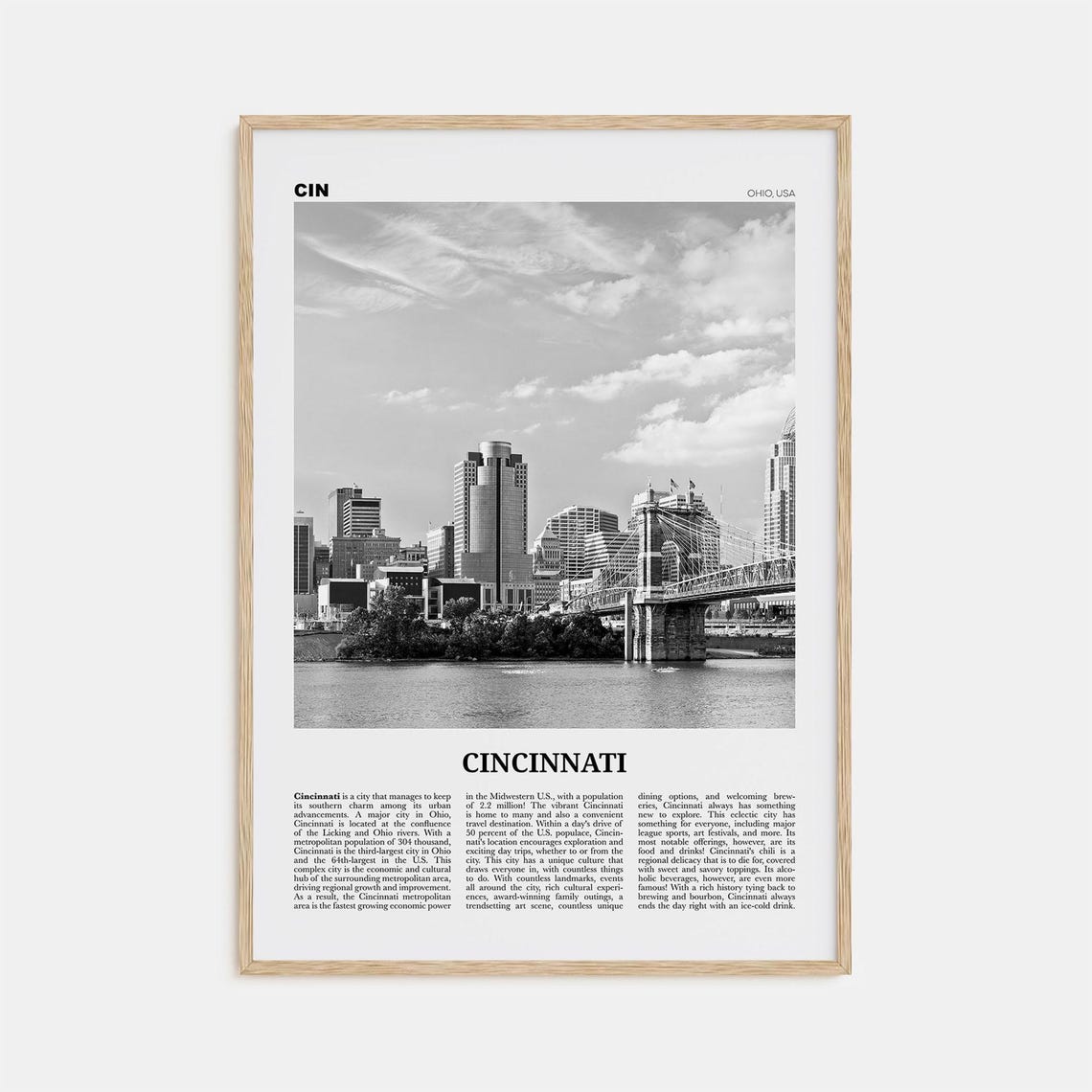 Cincinnati Black And White Travel Poster, Ohio