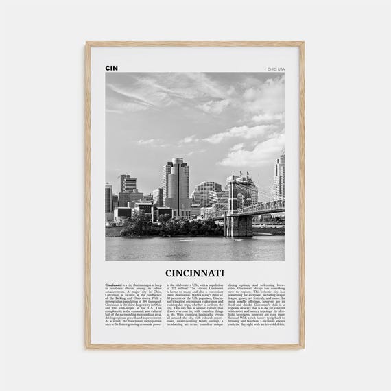 Cincinnati Black And White Travel Poster, Ohio